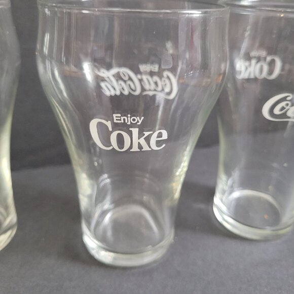 Vintage Coca-Cola Glasses Set Of 5 Enjoy Coke Logo Classic Clear 5.5" Tall - Picture 3 of 4